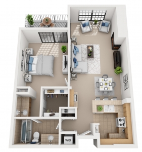 1 bedroon floor plan at 555 Barrington