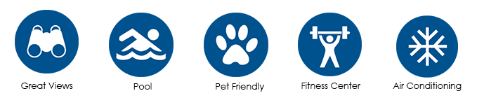 Icons show pool, fitness and other amenities at Barrington Plaza 