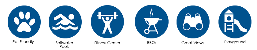 Icons show fitness , pool and other apartment amenities