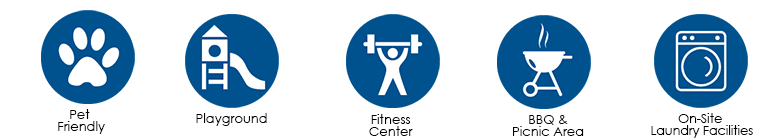 Icons show fitness and other amenities at Waena apartments