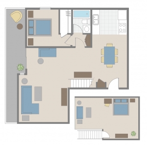 One bedroom + loft apartment floor plan