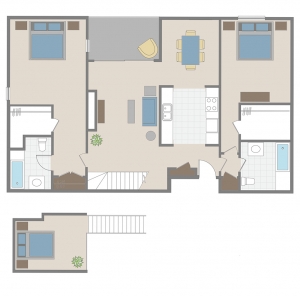 two bedroom + loft apartment floor plan