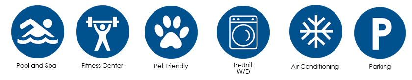 Icons show pool, fitness and other amenities at Villas at Royal Kunia Apartments